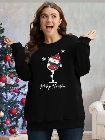 BLANCHES Plus Size Christmas Sweatshirts for Women Funny Xmas Sweater Pullover Cute Holiday Merry Christmas Graphic Tops in Kuwait