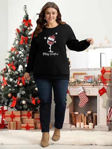 BLANCHES Plus Size Christmas Sweatshirts for Women Funny Xmas Sweater Pullover Cute Holiday Merry Christmas Graphic Tops in Kuwait