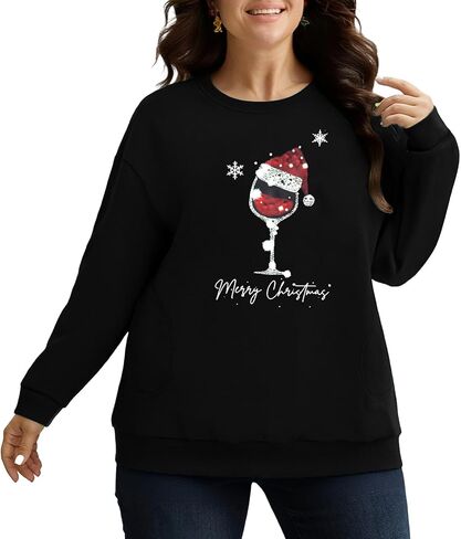 BLANCHES Plus Size Christmas Sweatshirts for Women Funny Xmas Sweater Pullover Cute Holiday Merry Christmas Graphic Tops in Kuwait