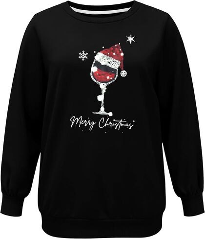 BLANCHES Plus Size Christmas Sweatshirts for Women Funny Xmas Sweater Pullover Cute Holiday Merry Christmas Graphic Tops in Kuwait