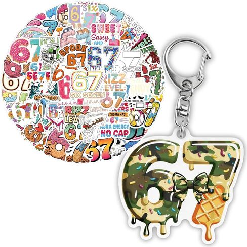 سلسلة مفاتيح Six Seven Keychain 67 meme وملصقات Brainrot الإيطالية، حلية حقيبة الظهر، حلقة مفاتيح أرقام للحقائب، حقائب الظهر in Kuwait