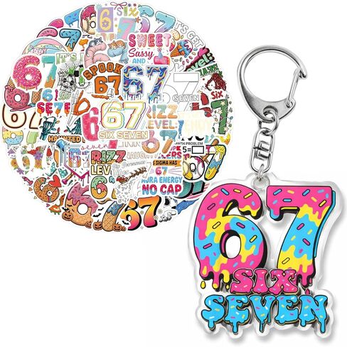 سلسلة مفاتيح Six Seven Keychain 67 meme وملصقات Brainrot الإيطالية، حلية حقيبة الظهر، حلقة مفاتيح أرقام للحقائب، حقائب الظهر in Kuwait