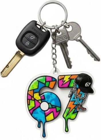 سلسلة مفاتيح Six Seven Keychain 67 meme وملصقات Brainrot الإيطالية، حلية حقيبة الظهر، حلقة مفاتيح أرقام للحقائب، حقائب الظهر in Kuwait
