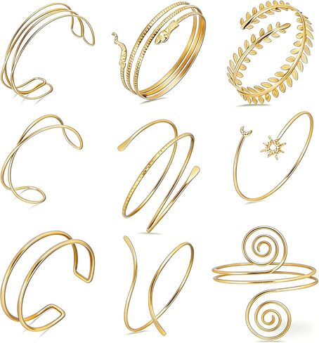 CUBACO Gold Arm Cuff Jewelry for Women, 9PCS Gold Bangles Kali Uchis Outfit Womens Jewelry Adjustable Cuff Bracelet for Armband Set Gift Custom Accessories for women in Saudi Arabia