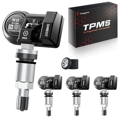 مجموعة مستشعر TPMS مبرمجة مسبقًا 315/433 ميجاهرتز مكونة من 4 قطع تناسب تشيفي سيلفرادو، جي إم سي سييرا، تاهو، سوبربان، يوكون، إسكاليد، ترافيرس، إكوينوكس، أكاديا، كولورادو | أو #13528563 13598773 in Kuwait