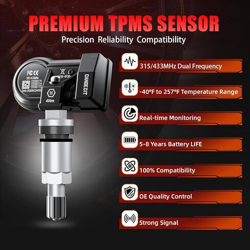 مجموعة مستشعر TPMS مبرمجة مسبقًا 315/433 ميجاهرتز مكونة من 4 قطع تناسب تشيفي سيلفرادو، جي إم سي سييرا، تاهو، سوبربان، يوكون، إسكاليد، ترافيرس، إكوينوكس، أكاديا، كولورادو | أو #13528563 13598773 in Kuwait