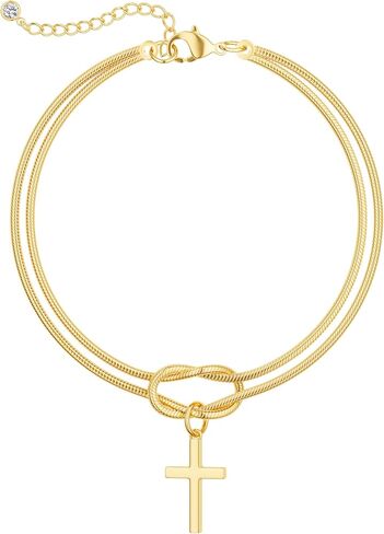 Gold Cross Charm Bracelet for Women, 18K Real Gold Plated Adjustable Chain, Waterproof & Hypoallergenic, Dainty Faith Jewelry, Minimalist Christian Gift, Tarnish Resistant in Saudi Arabia