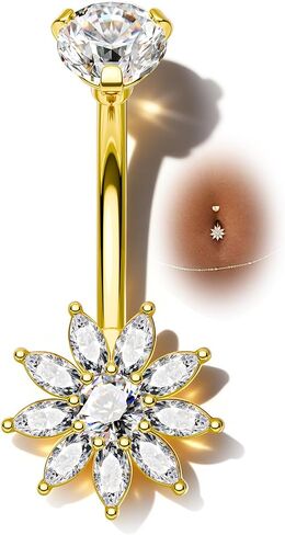 COCHARM 14G مطلية بالذهب حلقات زر البطن لوتس البطن السرة خواتم للنساء الجراحية الصلب السرة ثقب المجوهرات in Saudi Arabia
