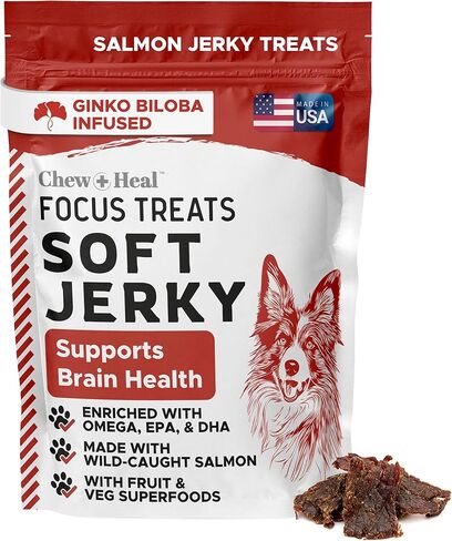 Chew + Heal Labs حلوى سمك السلمون للكلاب مع الدعم المعرفي - 5 أونصة من حلوى سمك السلمون للكلاب - مصنوعة من جينكو بيلوبا، والتوت الأزرق، والتوت البري، والقرع، والمزيد - صنع في الولايات المتحدة الأمريكية in Kuwait
