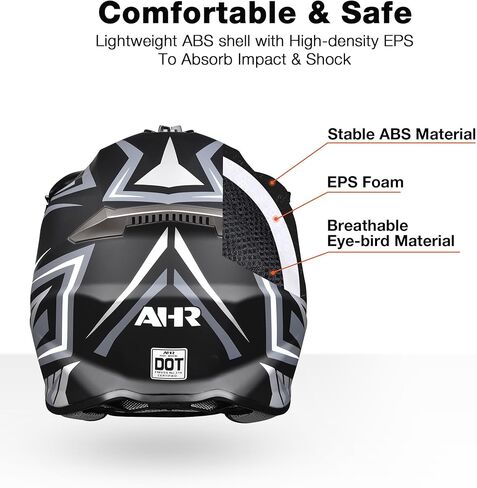 AHR Adult Offroad Dirt Bike Helmet Motocross ATV Dirtbike Outdoor BMX MX Full Face Motorcycle Helmet DOT Approved in Saudi Arabia
