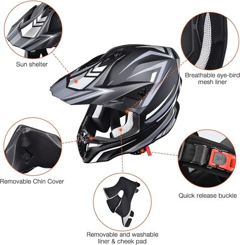 AHR Adult Offroad Dirt Bike Helmet Motocross ATV Dirtbike Outdoor BMX MX Full Face Motorcycle Helmet DOT Approved in Saudi Arabia