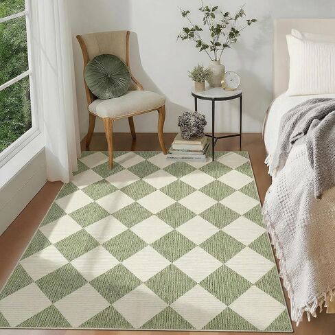 GarveeHome 5x7 Modern Checkered Area Rug, Geometric Farmhouse Washable Rugs for Living Room Bedroom, Soft Low Pile Non Slip Diamond Floor Mat Plaid Print Throw Rug Indoor Carpet Dining Room Playroom in Saudi Arabia
