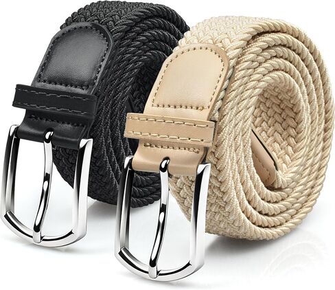 Mens belts, 2-pack woven golf casual belts, mens elastic band casual jeans gifts. in Saudi Arabia