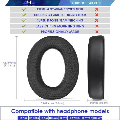 وسائد أذن بديلة ممتازة HD 598 / HD 599 متوافقة مع سماعات Sennheiser HD 599 HD 598 HD 598SE HD 598CS HD 595 HD 579 HD 560S HD 569 HD 559. قطيفة فاخرة/إسفنج عالي الكثافة in Kuwait