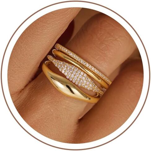 Gold Stackable Rings for Women - Dainty 18K Realy Gold Plated Stackable Rings Infinity Thumb Ring Set Trendy Statement Promise Wedding Bands Engagement Ring for Women in Saudi Arabia