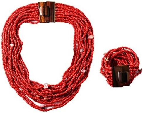 Handmade Seed Bead Necklace & Bracelet Set Boho Jewelry for Women - Layered Multi Strand Beaded Necklaces & Bracelets w/Wooden Clasp Length 18" Strechable Bracelet Christmas Gifts for Womens in Saudi Arabia