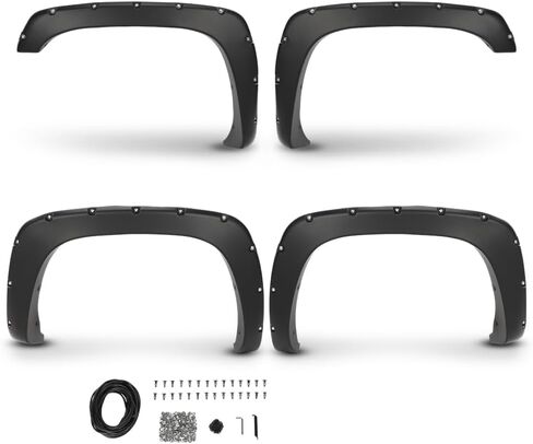 G-PLUS Pocket Rivet Upgrade Fender Flares, Compatible With 2007-2013 Chevy Silverado 1500, [Fit 69" Short Bed Crew Cab(Excludes 07 Classic Models)], Smooth Wheel Cover 4pcs [Not Fit GMC Sierra] in Saudi Arabia