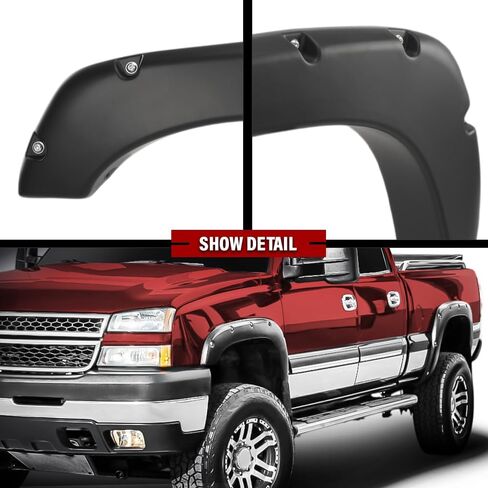 G-PLUS Pocket Rivet Upgrade Fender Flares, Compatible With 2007-2013 Chevy Silverado 1500, [Fit 69" Short Bed Crew Cab(Excludes 07 Classic Models)], Smooth Wheel Cover 4pcs [Not Fit GMC Sierra] in Saudi Arabia