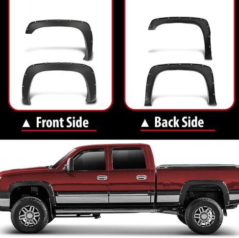 G-PLUS Pocket Rivet Upgrade Fender Flares, Compatible With 2007-2013 Chevy Silverado 1500, [Fit 69" Short Bed Crew Cab(Excludes 07 Classic Models)], Smooth Wheel Cover 4pcs [Not Fit GMC Sierra] in Saudi Arabia
