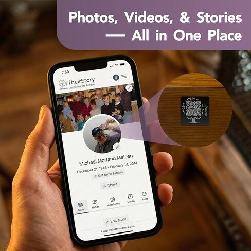 جرة خشبية مصنوعة يدويًا من theirStory وعلامة رمز الاستجابة السريعة - صندوق تذكار تذكاري رقمي شخصي - جرة ذاكرة من الخشب الصلب وعلامة قابلة للمسح الضوئي لمشاركة القصص والصور ومقاطع الفيديو in Saudi Arabia
