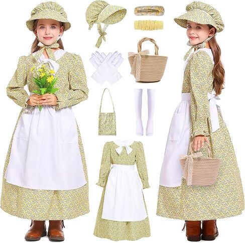 8 قطع زي بايونير للفتيات فستان براري كولونيال مزين بالزهور للأطفال in Kuwait