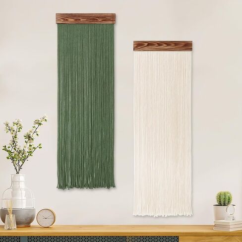 KHOYIME macrame الجدار شنقا بوهو شيك ديكور المنزل، 3PCS البوهيمي الأخضر البيج شرابة الغزل نسيج الحديثة اليدوية كبيرة جدار الفن الزينة لغرفة المعيشة غرفة نوم الحضانة خلفية 11.8 ''W × 36''L in Kuwait