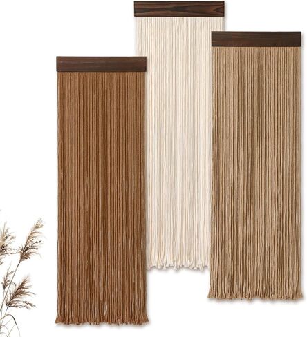 KHOYIME macrame الجدار شنقا بوهو شيك ديكور المنزل، 3PCS البوهيمي الأخضر البيج شرابة الغزل نسيج الحديثة اليدوية كبيرة جدار الفن الزينة لغرفة المعيشة غرفة نوم الحضانة خلفية 11.8 ''W × 36''L in Kuwait