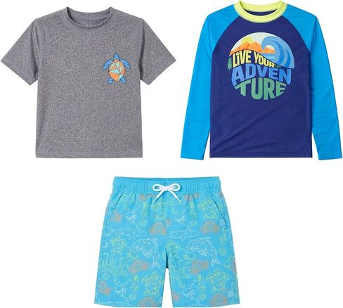 Eddie Bauer Boys' UPF 50 Short and Long Sleeve Rash Guard Shirts with Comfort Liner Swim Trunk 3 Piece Swim Set (2T-16) in Saudi Arabia