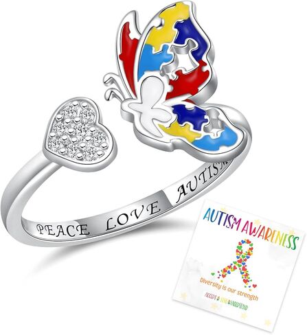 Autism Awareness Rings Sterling Silver: Puzzle Piece Jewelry Strength Gifts for for Women Adhd Autistic Mom in Saudi Arabia