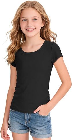 قمصان HASMES للفتيات بأكمام قصيرة، تي شيرتات رياضية، قمصان صيفية أساسية، قمصان كاجوال برقبة دائرية للأطفال in Kuwait