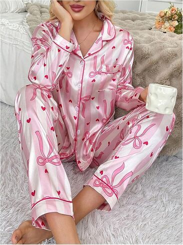 Women's 2 Piece Leopard Pajama Set Cheetah Long Sleeve Button Down Shirt and Pants Loungewear Sleepwear in Saudi Arabia