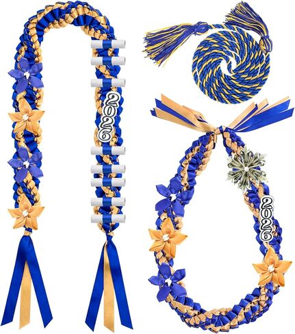 Craftsatin 2026 Graduation Money Leis مع سلك الشرف فئة 2026 شريط التخرج Money Leis طقم قلادة يدوية مضفرة مزدوجة لمستلزمات حفلات التخرج من المدرسة الثانوية (أحمر أسود) in Kuwait
