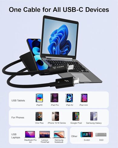 FIBBR Ultra Fiber Optic Cable Link Cable 10ft/3M, USB C to USB-C Hybrid Active Optical USB 3.1 Cable 10ft/3M in Saudi Arabia