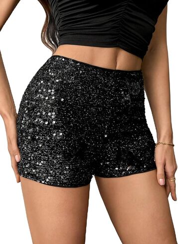 SHENHE Women's Sequin Micro Shorts Sparkly High Waisted Y2K Festival Rave Club Mini Shorts Hot Pants in Saudi Arabia