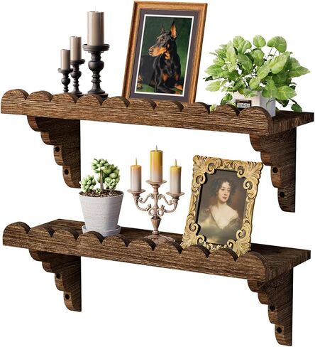 رف حائط خشبي صدفي - رف عائم مقاس 17 بوصة مع دعامات خشبية، رف حائط ريفي سهل التركيب لغرفة المعيشة أو غرفة النوم أو الحمام أو أي مساحة in Kuwait