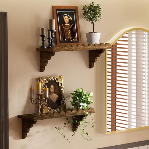 رف حائط خشبي صدفي - رف عائم مقاس 17 بوصة مع دعامات خشبية، رف حائط ريفي سهل التركيب لغرفة المعيشة أو غرفة النوم أو الحمام أو أي مساحة in Kuwait