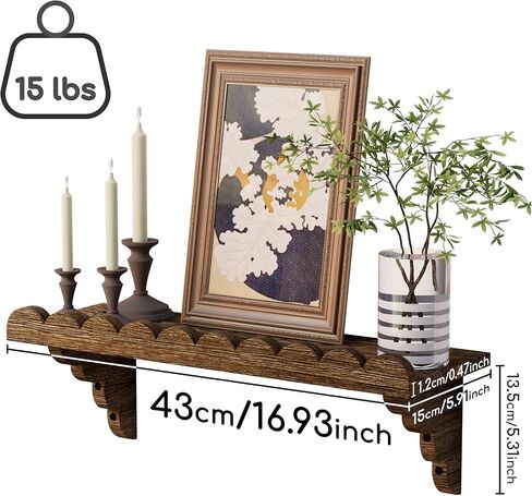 رف حائط خشبي صدفي - رف عائم مقاس 17 بوصة مع دعامات خشبية، رف حائط ريفي سهل التركيب لغرفة المعيشة أو غرفة النوم أو الحمام أو أي مساحة in Kuwait