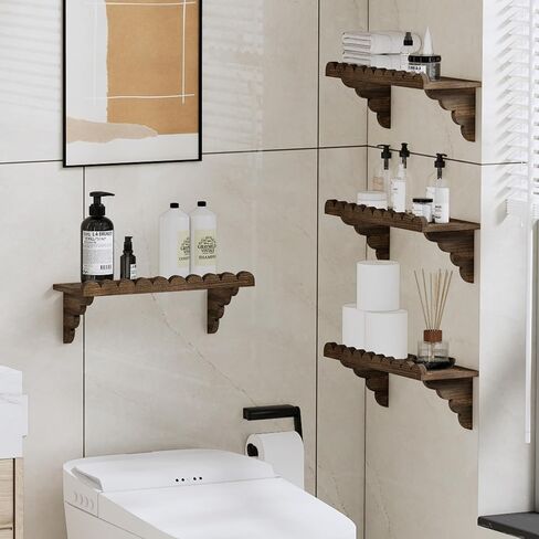 رف حائط خشبي صدفي - رف عائم مقاس 17 بوصة مع دعامات خشبية، رف حائط ريفي سهل التركيب لغرفة المعيشة أو غرفة النوم أو الحمام أو أي مساحة in Kuwait