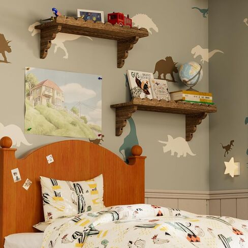 رف حائط خشبي صدفي - رف عائم مقاس 17 بوصة مع دعامات خشبية، رف حائط ريفي سهل التركيب لغرفة المعيشة أو غرفة النوم أو الحمام أو أي مساحة in Kuwait