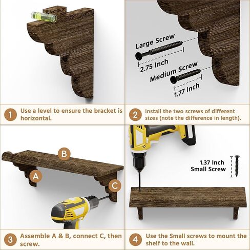 رف حائط خشبي صدفي - رف عائم مقاس 17 بوصة مع دعامات خشبية، رف حائط ريفي سهل التركيب لغرفة المعيشة أو غرفة النوم أو الحمام أو أي مساحة in Kuwait