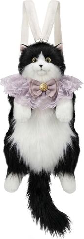 Cat Shaped Backpack - Handcrafted Stuffed Animals Bag, Cat Plush Bag with Adjustable Shoulder, Crossbody, Backpack Straps (Black) in Saudi Arabia