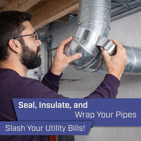 بيتس - شريط رقائق الألومنيوم، 2 بوصة × 25 ياردة، 3.6 مل، شريط حراري HVAC لمجاري الهواء، فتحة المجفف، تكييف الهواء، الفرن، عزل الأنابيب، مقاوم للماء، واللهب، والأشعة فوق البنفسجية والمواد الكيميائية in Kuwait