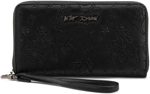 محفظة Betsey Johnson بسحاب حول المعصم مع حزام معصم، وردي مع قلوب مطرزة، أجزاء صلبة ذهبية، 8.5 × 4.5 بوصة in Saudi Arabia