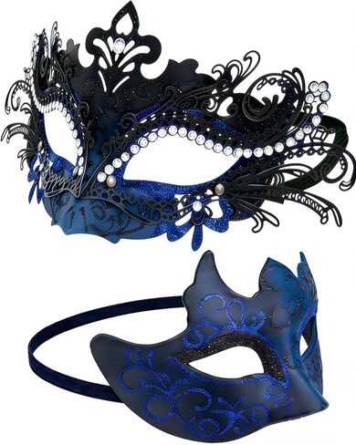 أقنعة تنكرية للأزواج، أقنعة فينيسيا مطلية لحفلات الهالوين، نظارات كرنفال من البلاستيك المعدني in Kuwait