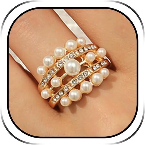 HUASAI Pearl Rings for Women Adjustable Open Pearls Finger Ring Stretch Stackable Rings Wedding Ring Accessories Jewelry Gifts Stocking Stuffers in Saudi Arabia