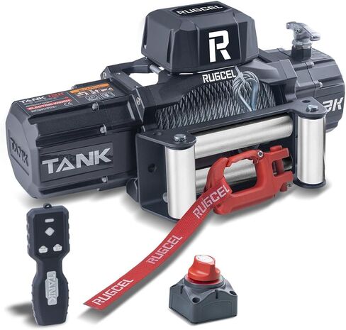 RUGCEL WINCH 13500lb 12V ونش حبل صناعي كهربائي مقاوم للماء مع Hawse Fairlead، 2 في 1 جهاز تحكم عن بعد بالأشعة تحت الحمراء، لسلسلة الشاحنات SUV-EMCP in Kuwait