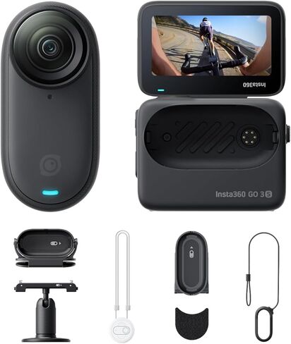 Insta360 GO 3S - حزمة Ultimate Bundle سعة 128 جيجابايت، كاميرا تسجيل فيديو صغيرة محمولة باللون الأسود بدقة 4K، نقاط رؤية بدون استخدام اليدين، يمكن تركيبها في أي مكان، تثبيت، عمر بطارية يصل إلى 140 دقيقة، مقاومة للماء حتى عمق 10 أمتار، وجهة نظر الحيوانات ا in Kuwait
