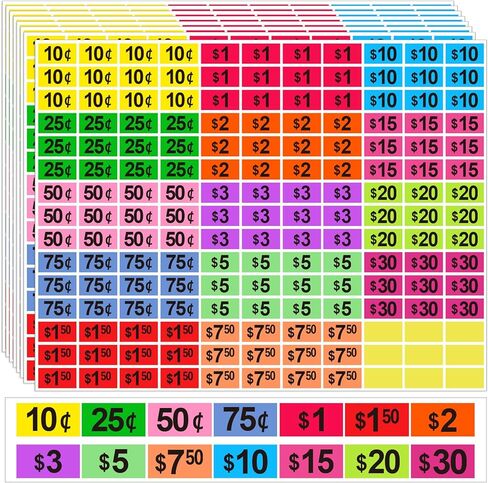 2304 Pcs Yard Sale Price Stickers,14 Types Pre-Printed Price Tags,Garage Sale Price Sticker for Garage Sale Supplies,Neon Pricing Tags Yard Sale Sign for Retail Small Business,Flea Market,Moving Sale in Saudi Arabia
