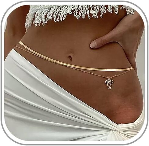 Gold Bow Waist Chains for Women Fashion Layered Belly Chain Body Chain Sexy Bikini Beach Waist Chain Waterproof Body Jewelry Accessories in Saudi Arabia