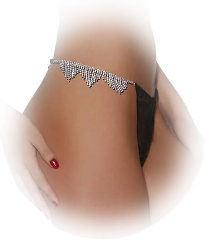 Sexy Crystal Thong Panties Jewelry Crystal Chain Thong Bikini Rhinestone Thong Rave G String Waist Jewelry for Women in Saudi Arabia